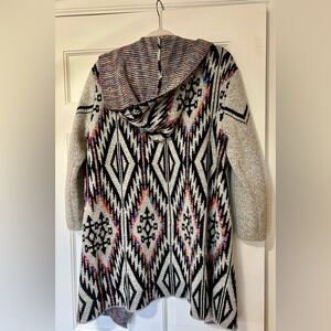 Aztec Large Long Hoodie Open Cardigan Creation Geometric Patterned Hooded